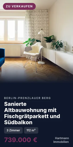 Halbseite, 300 mal 600 Pixel: Sanierte Altbauwohnung mit Fischgrätparkett und Südbalkon, Hartmann Immobilien
