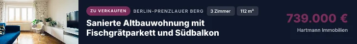 Leaderboard, 728 mal 90 Pixel: Sanierte Altbauwohnung mit Fischgrätparkett und Südbalkon, Hartmann Immobilien