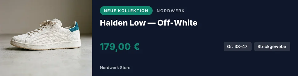 Billboard, 970 mal 250 Pixel: Halden Low — Off-White, Nordwerk Store