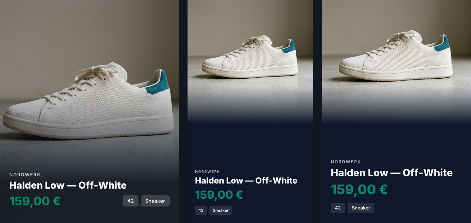 Der Sneaker mit dem neuen Preis 159,00 € in drei hohen Formaten: Instagram-Hochformat mit dem Foto über die ganze Fläche und dem Text unten, Instagram-Story und Pinterest jeweils mit dem Foto oben und Marke, Titel, Preis und Fakten auf dunkler Fläche darunter.